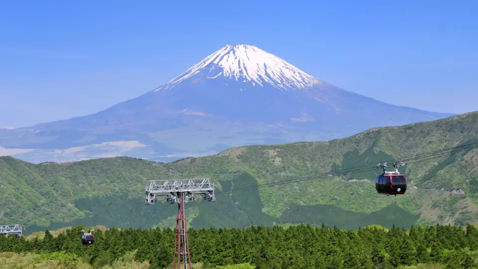 Hop aboard the Hakone Ropeway for a journey across active volcanic scenery